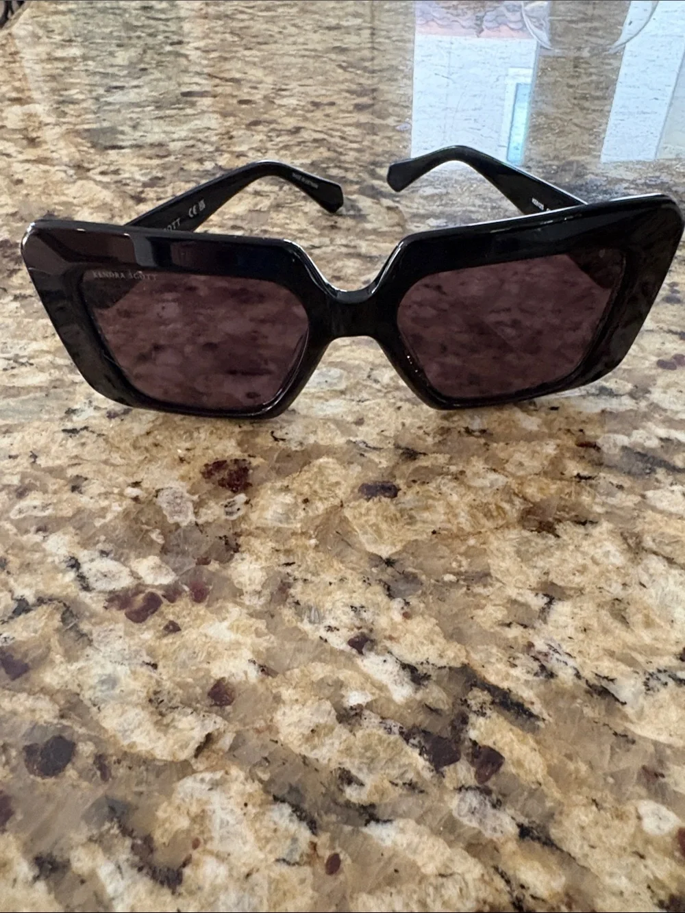 Kendra Scott Black Square Frame Sunglasses with Pink Tint